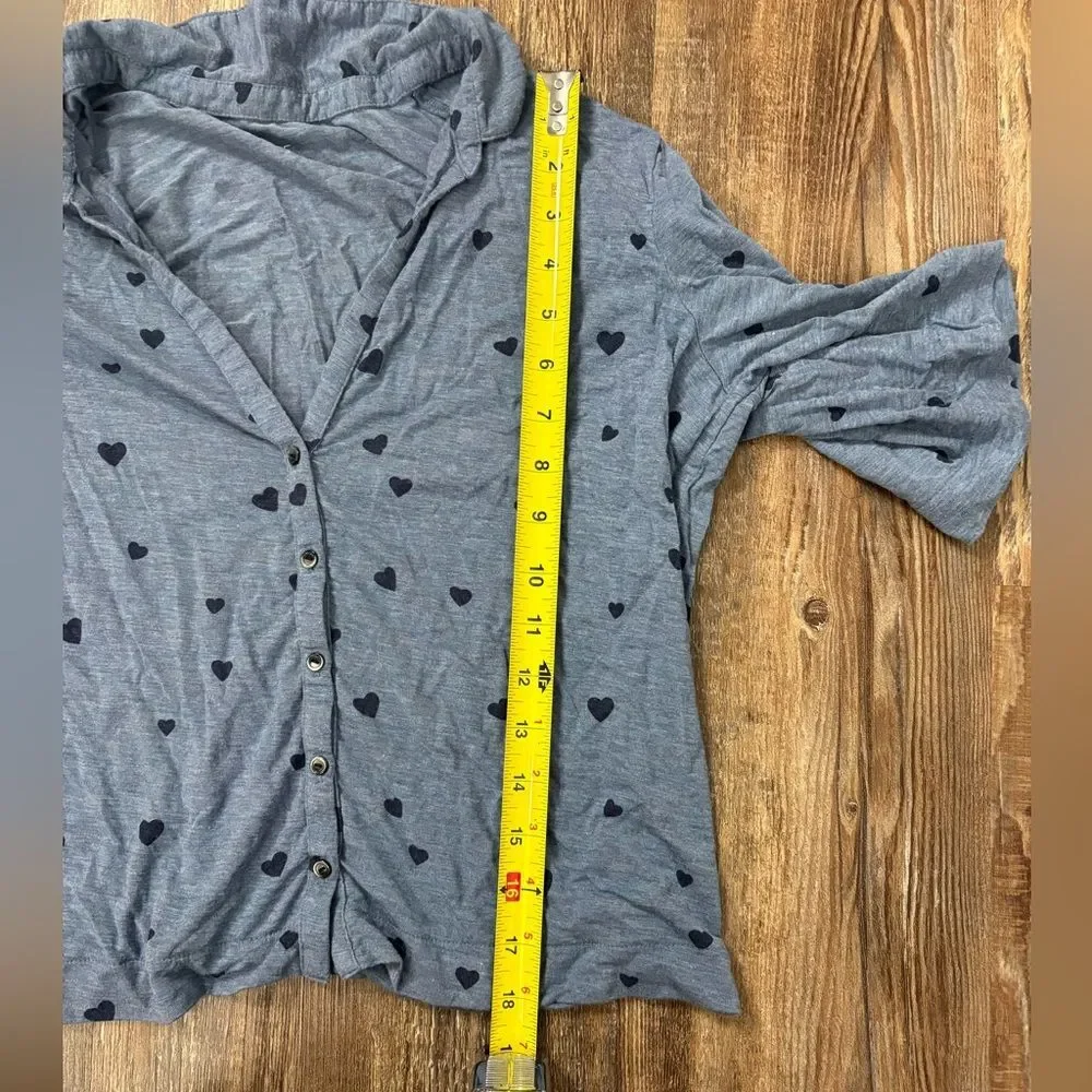 Love by Gap Blue Heart Loungewear Button Down Pajama Top Valentine’s Day Cozy M